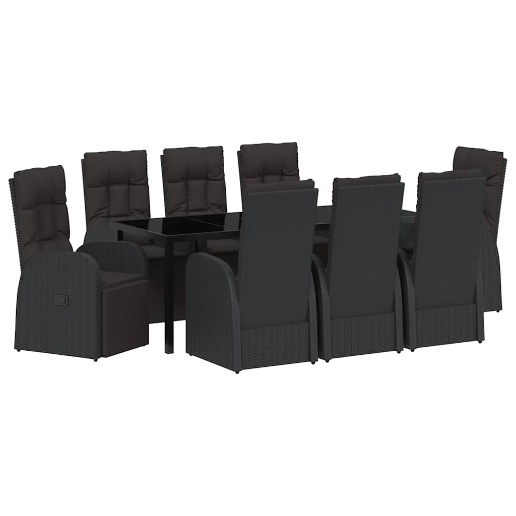 vidaXL Zestaw do jadalni w ogrodzie z poduszką 9 pcs Czarny polirattan