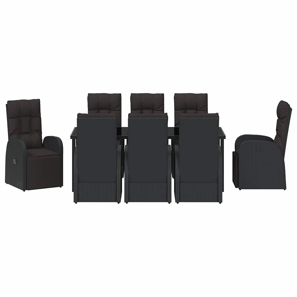 vidaXL Zestaw do jadalni w ogrodzie z poduszką 9 pcs Czarny polirattan