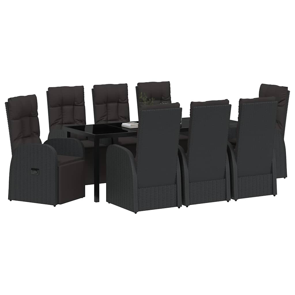 vidaXL Zestaw do jadalni w ogrodzie z poduszką 9 pcs Czarny polirattan
