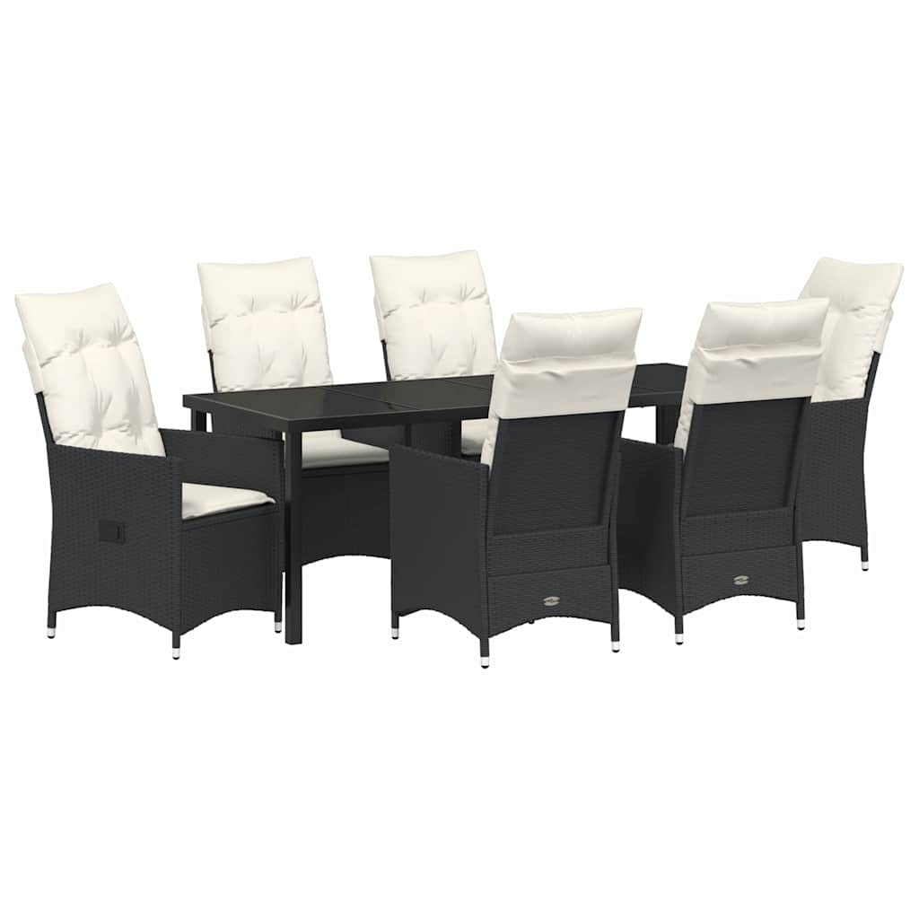 vidaXL Zestaw do jadalni w ogrodzie z poduszką 7 pcs Czarny polirattan