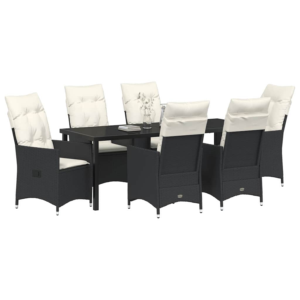 vidaXL Zestaw do jadalni w ogrodzie z poduszką 7 pcs Czarny polirattan
