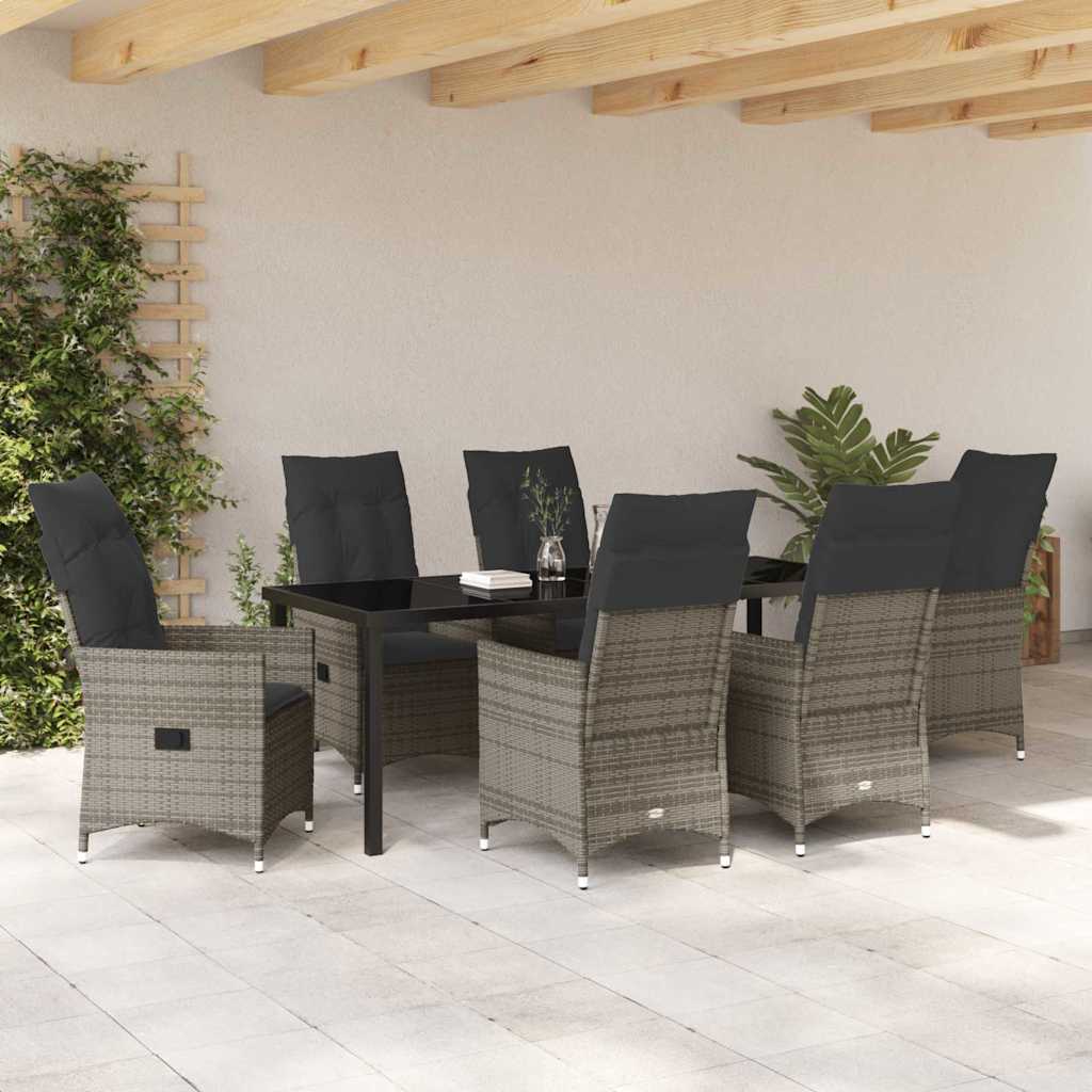 vidaXL Zestaw do jadalni w ogrodzie z poduszką 7 pcs Szary polirattan