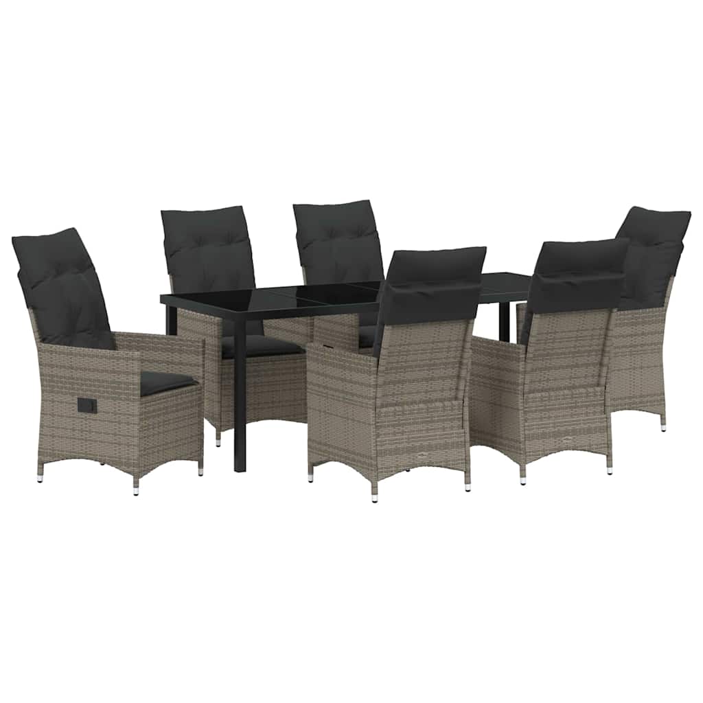 vidaXL Zestaw do jadalni w ogrodzie z poduszką 7 pcs Szary polirattan