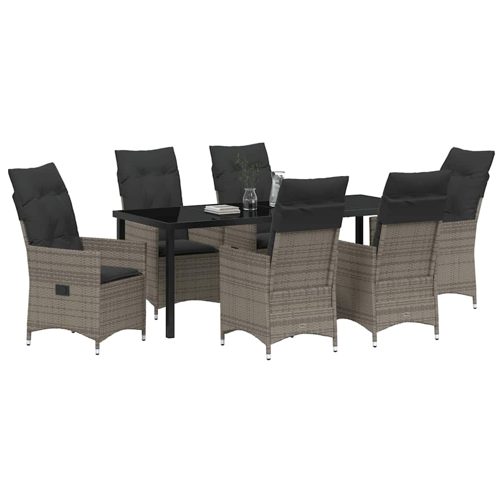 vidaXL Zestaw do jadalni w ogrodzie z poduszką 7 pcs Szary polirattan