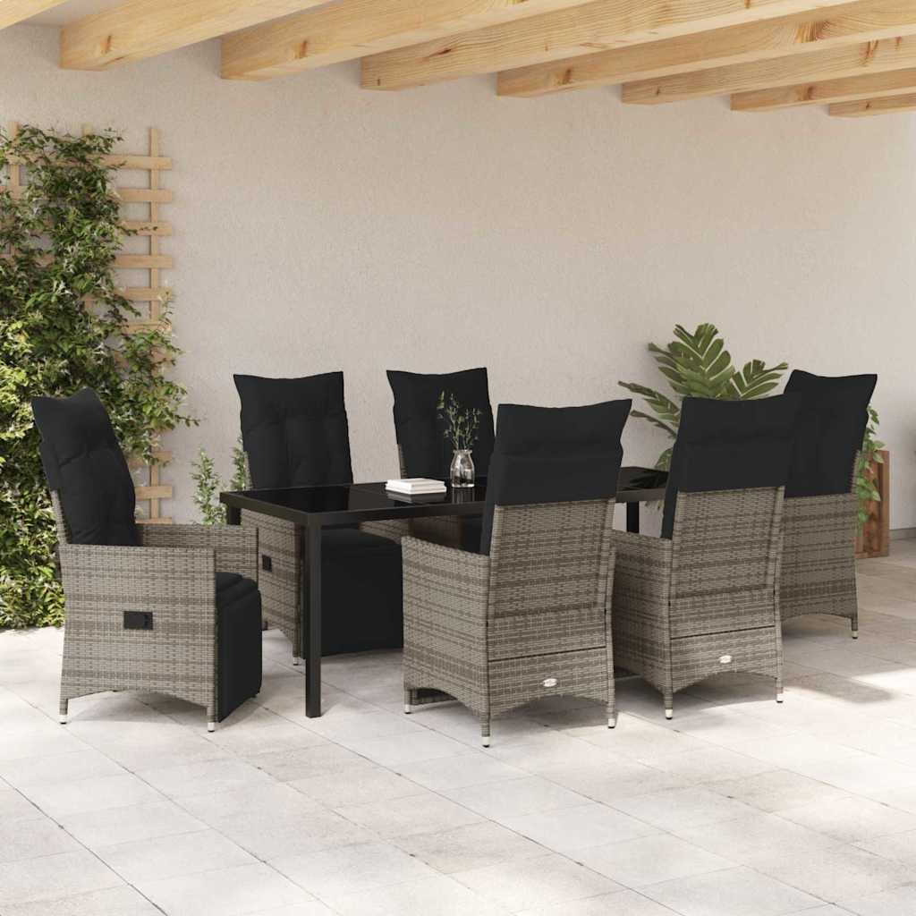 vidaXL Zestaw do jadalni w ogrodzie z poduszką 7 pcs Szary polirattan