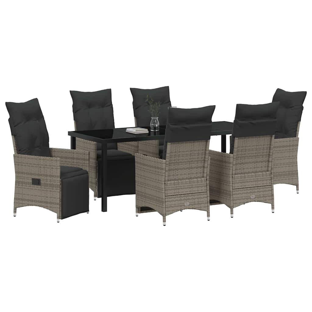 vidaXL Zestaw do jadalni w ogrodzie z poduszką 7 pcs Szary polirattan
