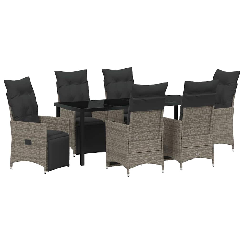 vidaXL Zestaw do jadalni w ogrodzie z poduszką 7 pcs Szary polirattan