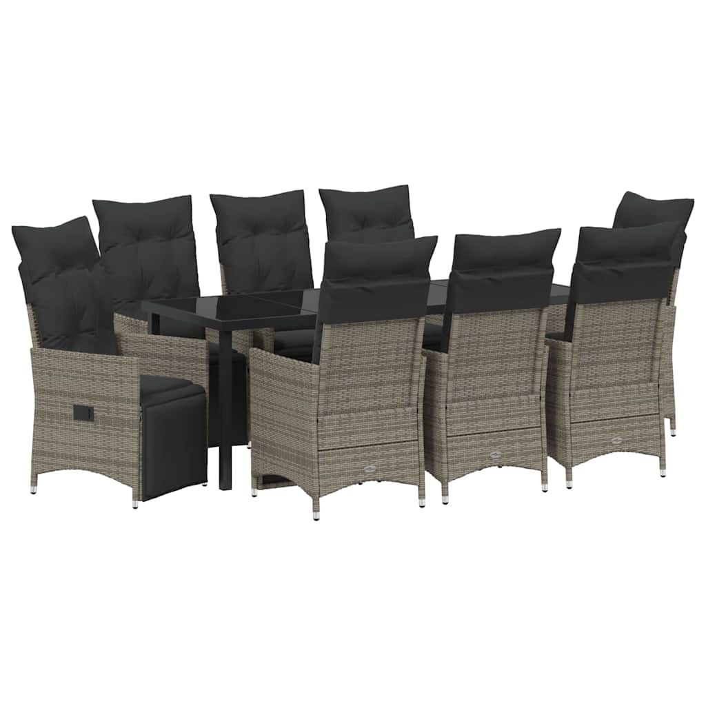 vidaXL Zestaw do jadalni w ogrodzie z poduszką 9 pcs Szary polirattan