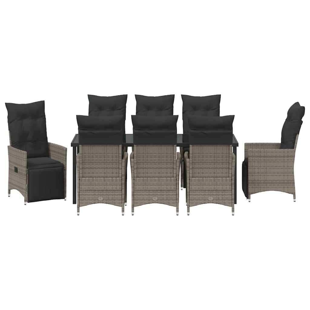 vidaXL Zestaw do jadalni w ogrodzie z poduszką 9 pcs Szary polirattan