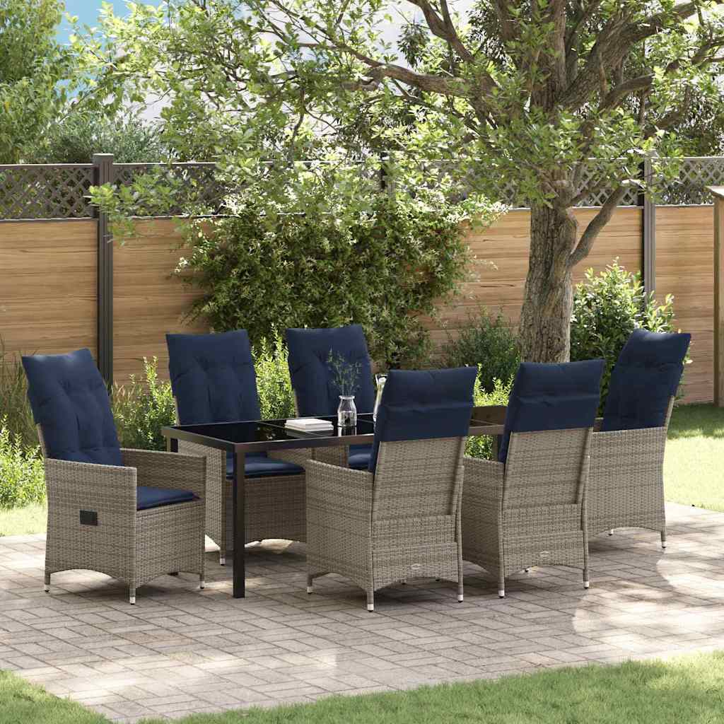 vidaXL Zestaw stół i krzesła z poduszką 7 pcs Szary Rattan PE