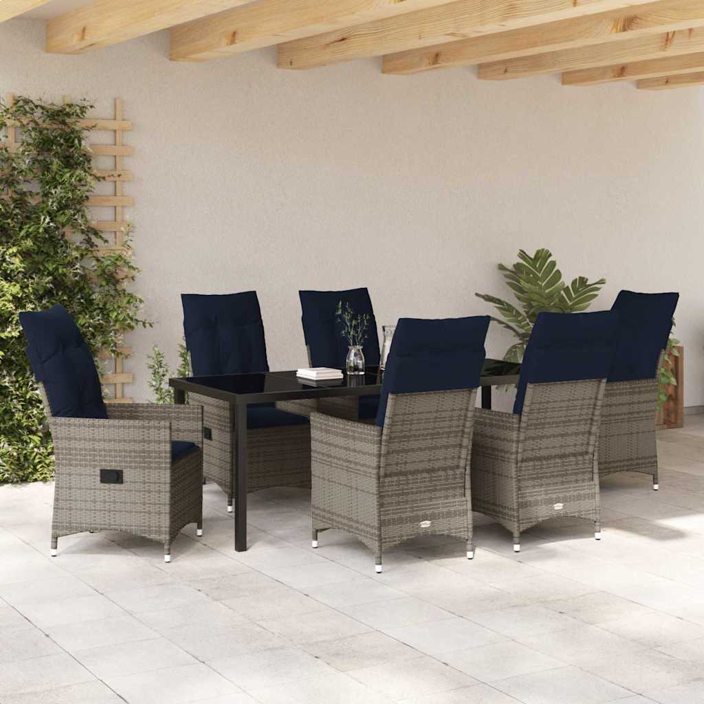 vidaXL Zestaw stół i krzesła z poduszką 7 pcs Szary Rattan PE