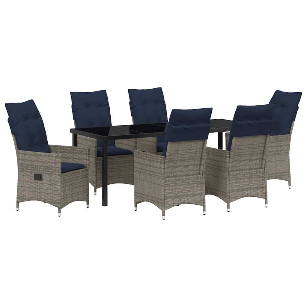 vidaXL Zestaw stół i krzesła z poduszką 7 pcs Szary Rattan PE