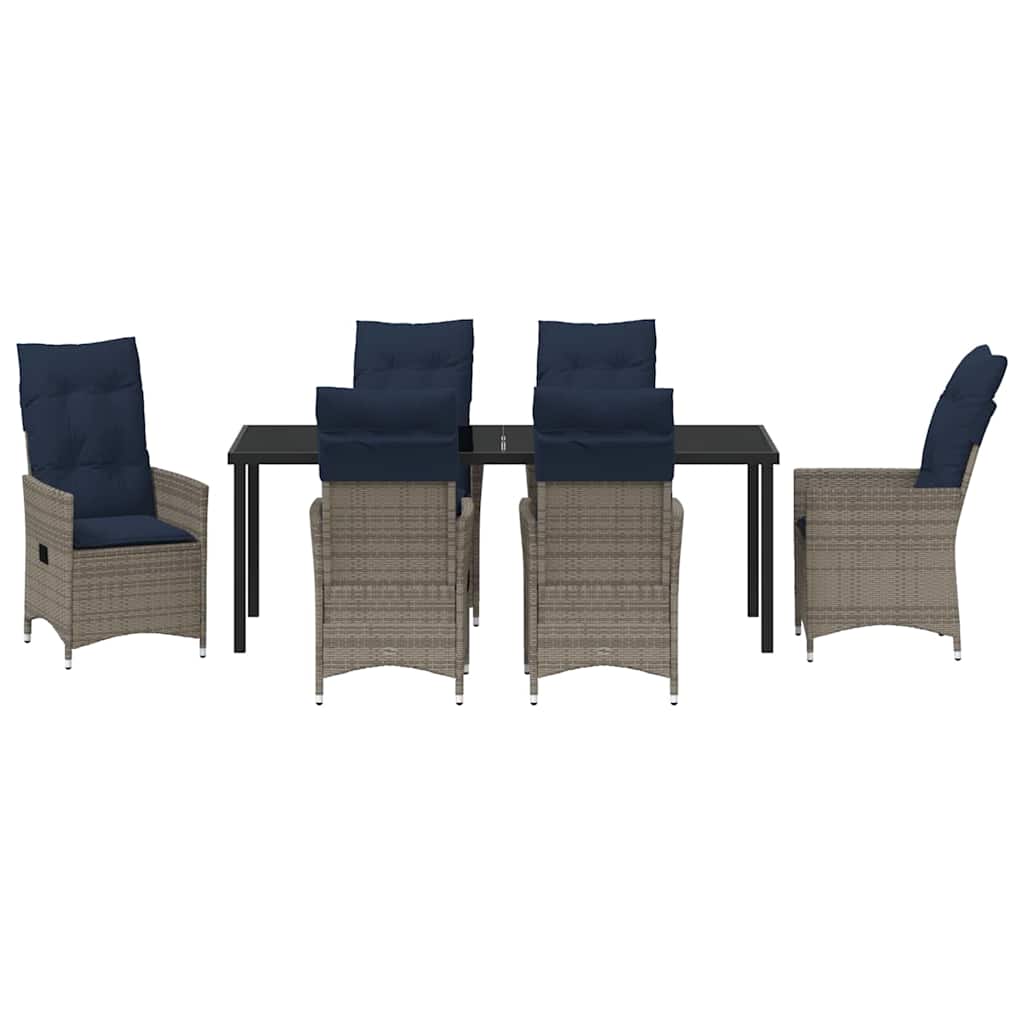vidaXL Zestaw stół i krzesła z poduszką 7 pcs Szary Rattan PE