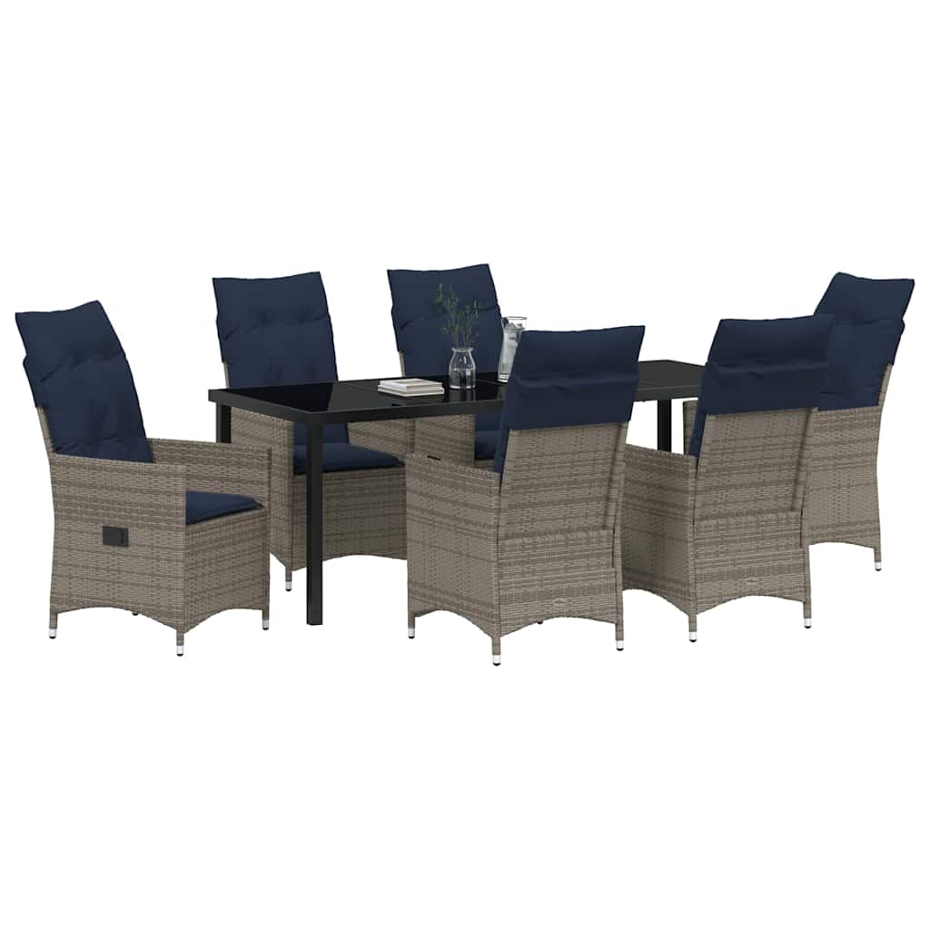 vidaXL Zestaw stół i krzesła z poduszką 7 pcs Szary Rattan PE