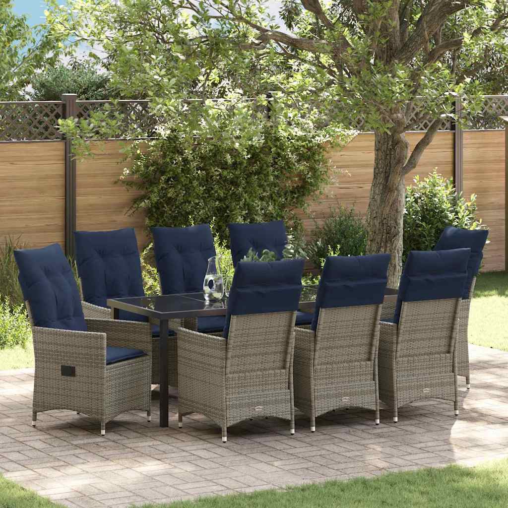 vidaXL Zestaw stół i krzesła z poduszką 9 pcs Szary Rattan PE