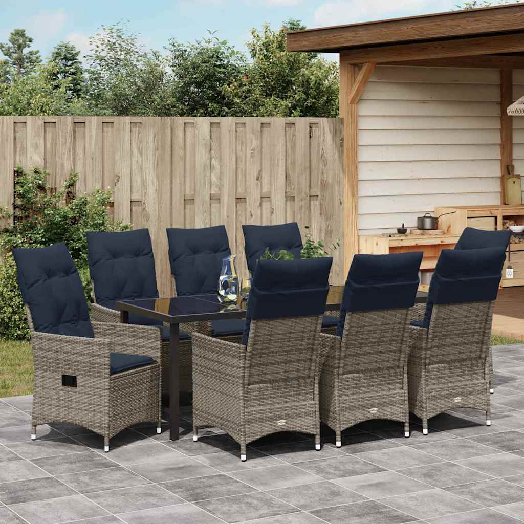 vidaXL Zestaw stół i krzesła z poduszką 9 pcs Szary Rattan PE