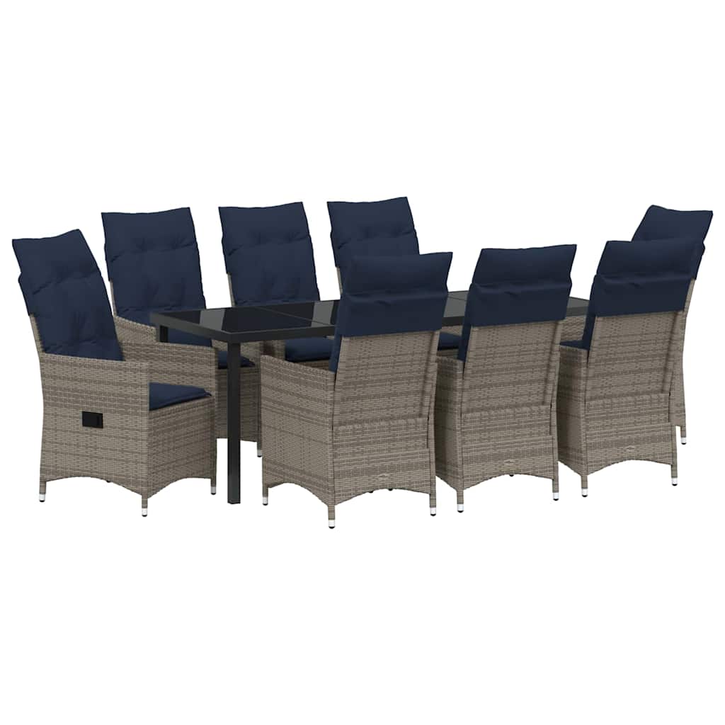 vidaXL Zestaw stół i krzesła z poduszką 9 pcs Szary Rattan PE