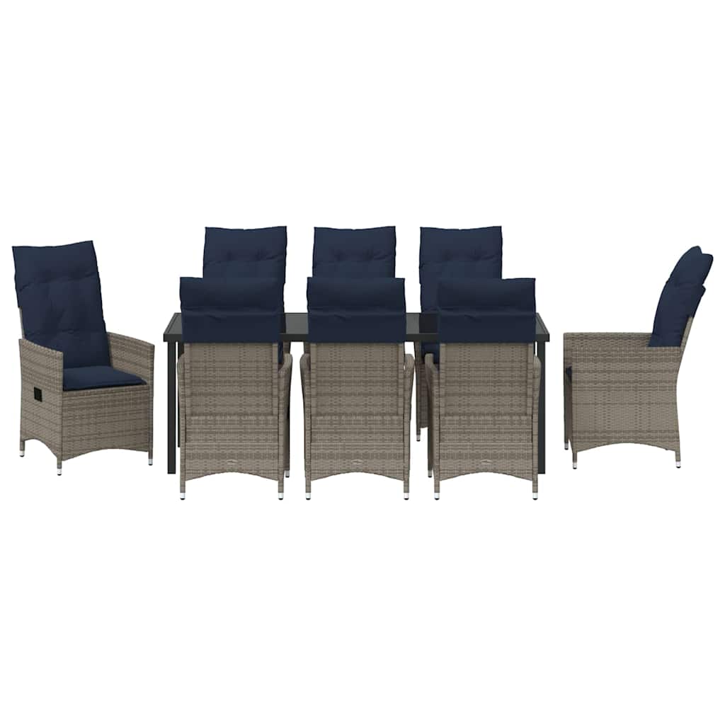 vidaXL Zestaw stół i krzesła z poduszką 9 pcs Szary Rattan PE