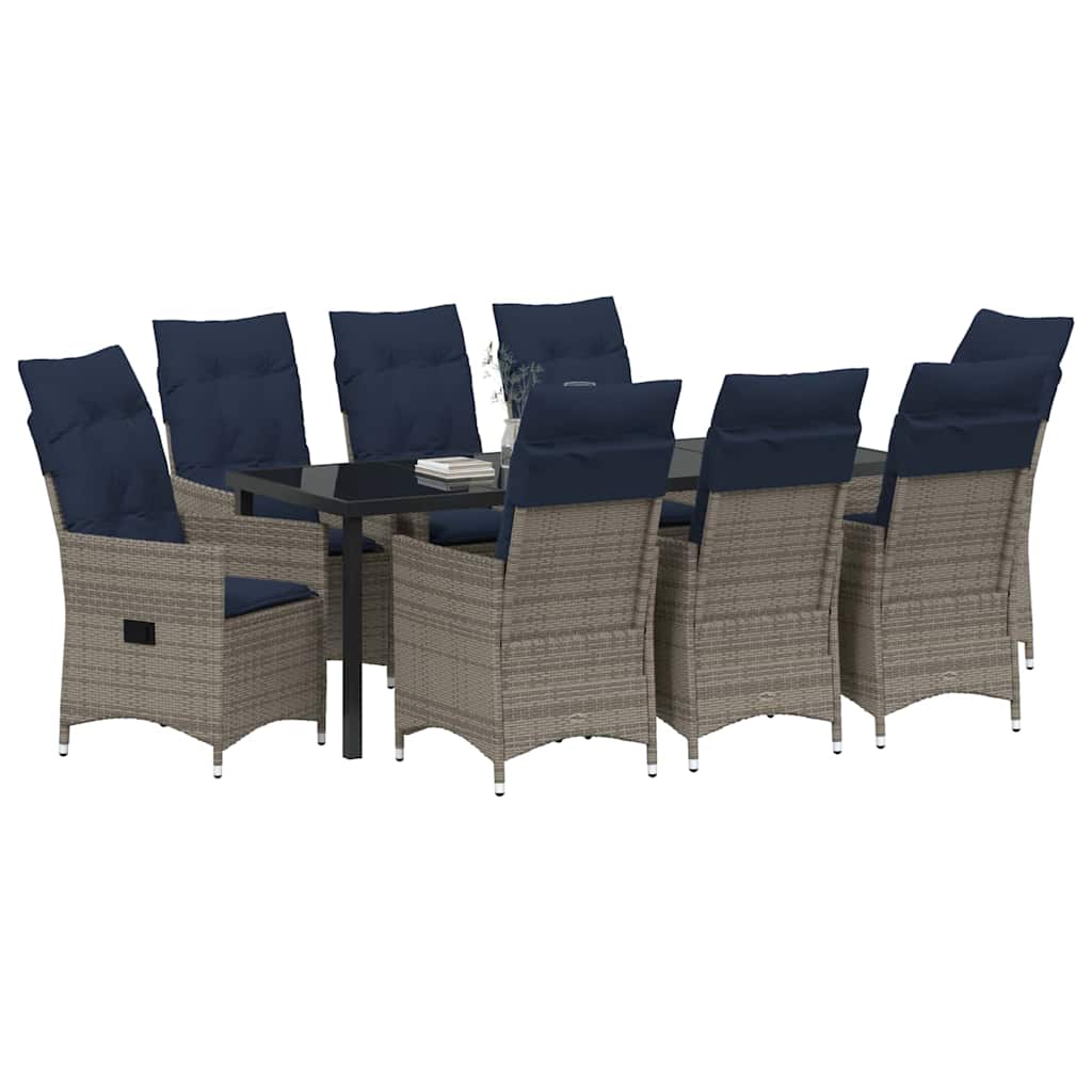 vidaXL Zestaw stół i krzesła z poduszką 9 pcs Szary Rattan PE
