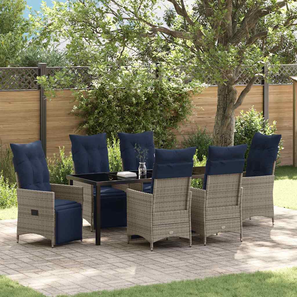 vidaXL Zestaw stół i krzesła z poduszką 7 pcs Szary Rattan PE