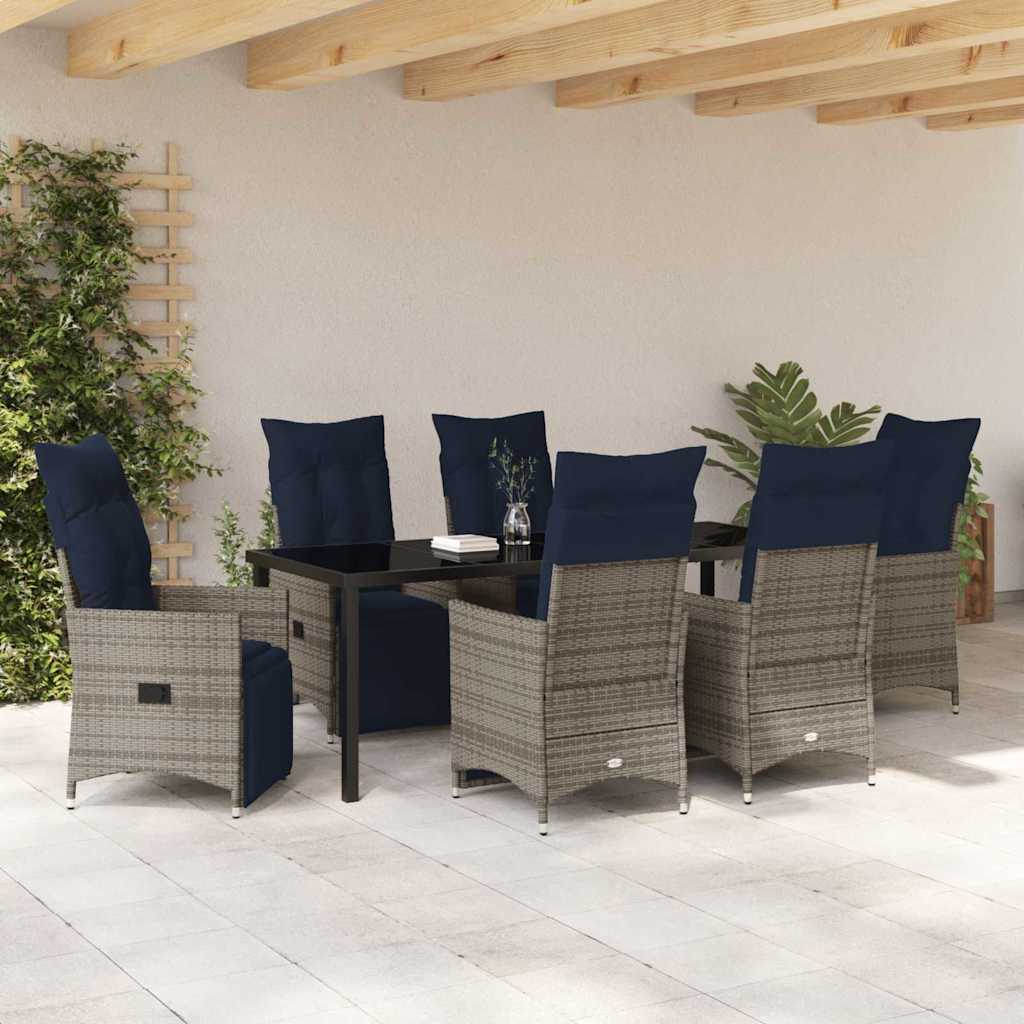 vidaXL Zestaw stół i krzesła z poduszką 7 pcs Szary Rattan PE
