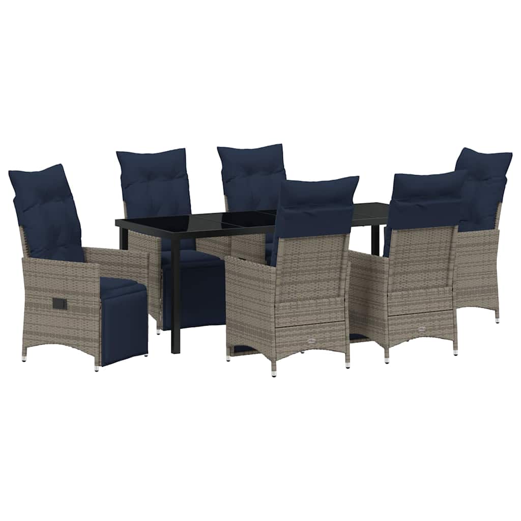 vidaXL Zestaw stół i krzesła z poduszką 7 pcs Szary Rattan PE
