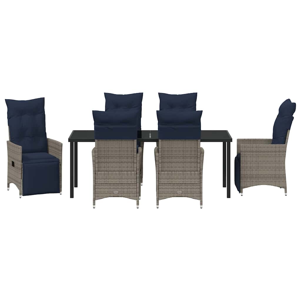 vidaXL Zestaw stół i krzesła z poduszką 7 pcs Szary Rattan PE