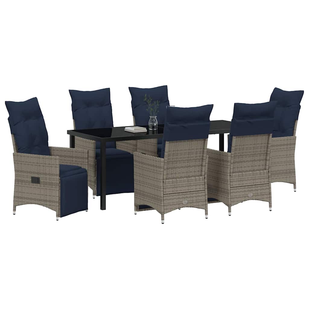 vidaXL Zestaw stół i krzesła z poduszką 7 pcs Szary Rattan PE