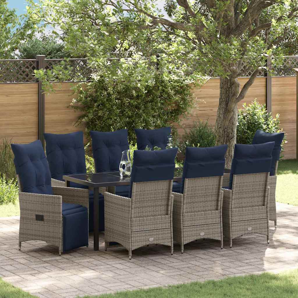 vidaXL Zestaw stół i krzesła z poduszką 9 pcs Szary Rattan PE