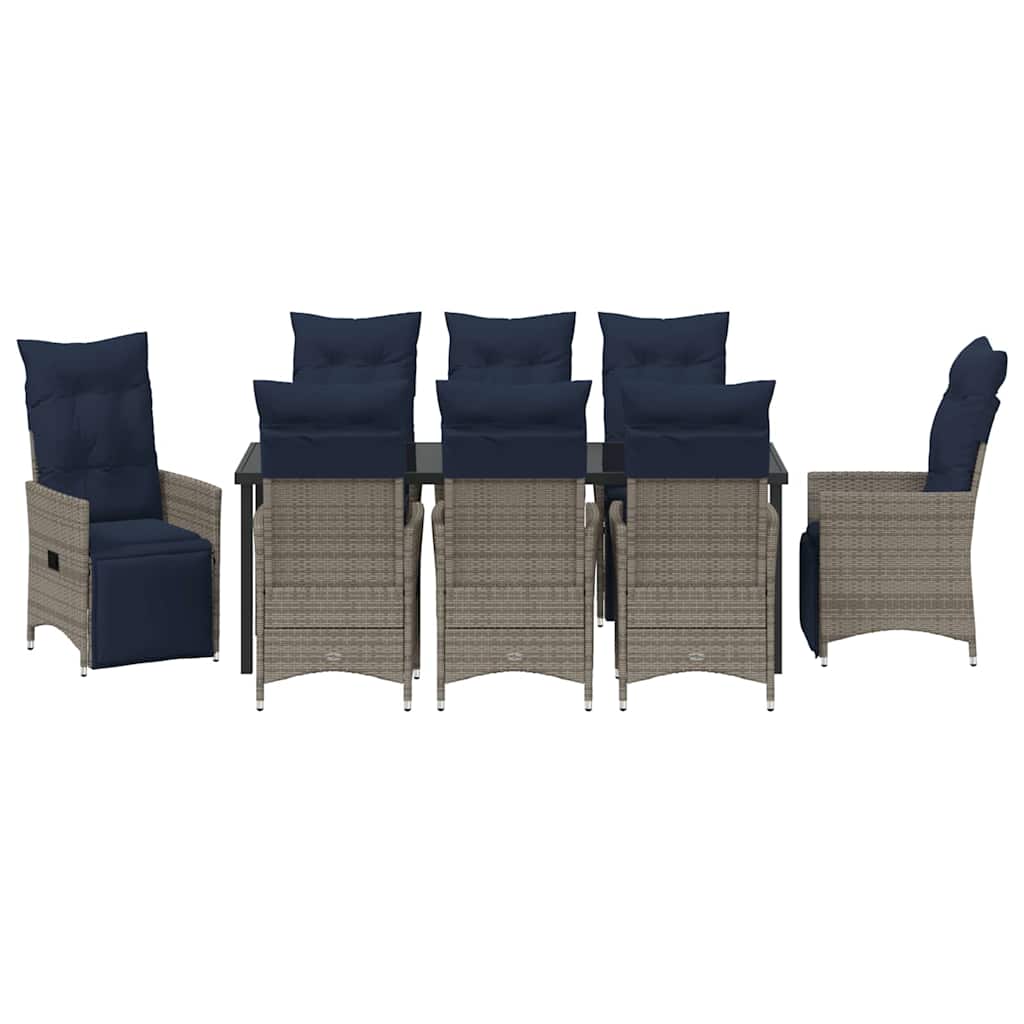 vidaXL Zestaw stół i krzesła z poduszką 9 pcs Szary Rattan PE