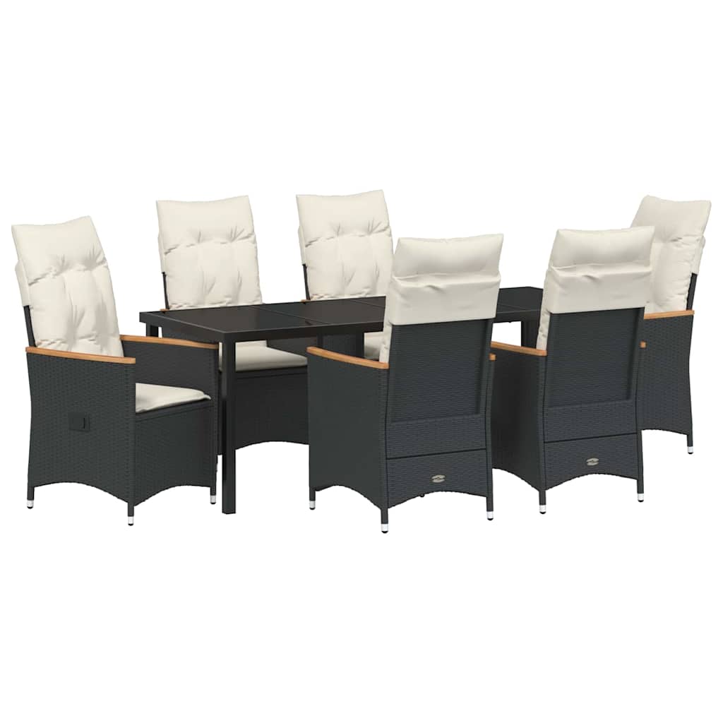 vidaXL Zestaw do jadalni w ogrodzie z poduszką 7 pcs Czarny polirattan