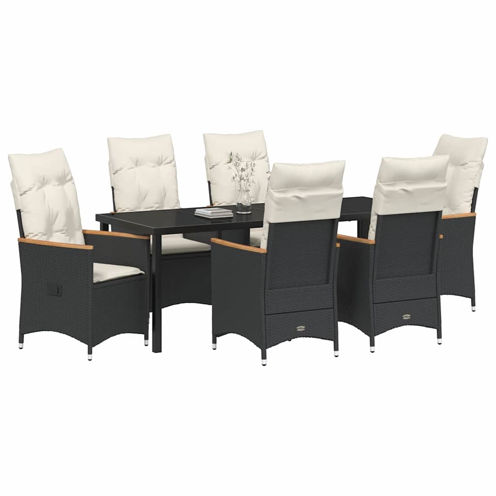 vidaXL Zestaw do jadalni w ogrodzie z poduszką 7 pcs Czarny polirattan