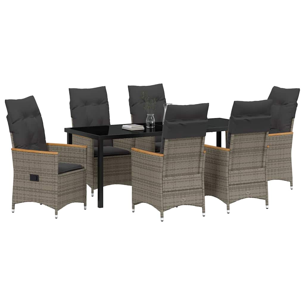 vidaXL Zestaw do jadalni w ogrodzie z poduszką 7 pcs Szary polirattan