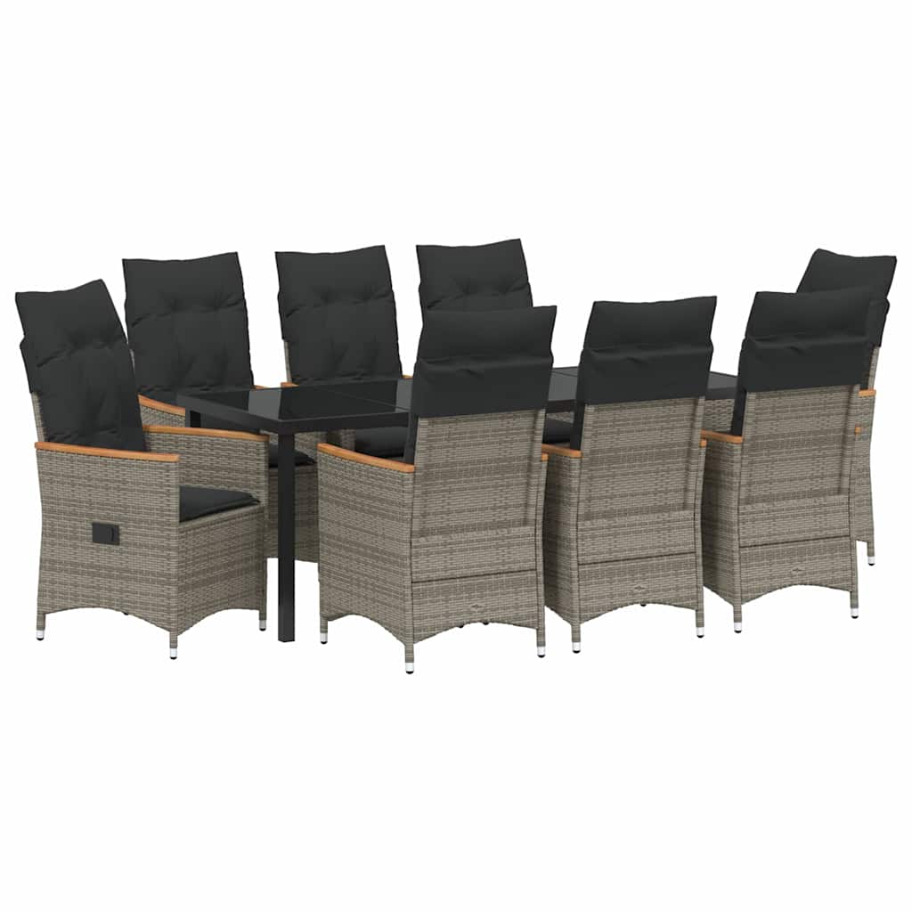 vidaXL Zestaw do jadalni w ogrodzie z poduszką 9 pcs Szary polirattan