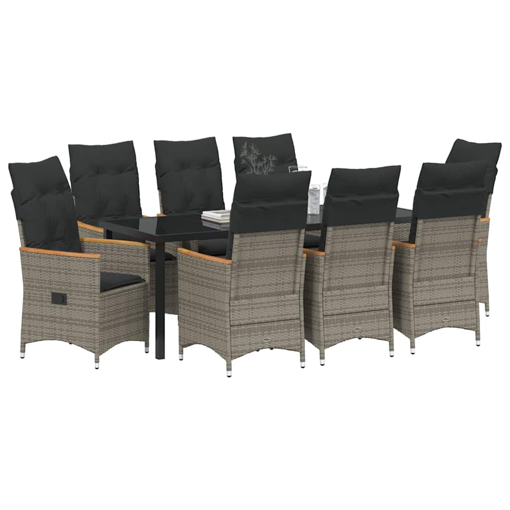 vidaXL Zestaw do jadalni w ogrodzie z poduszką 9 pcs Szary polirattan