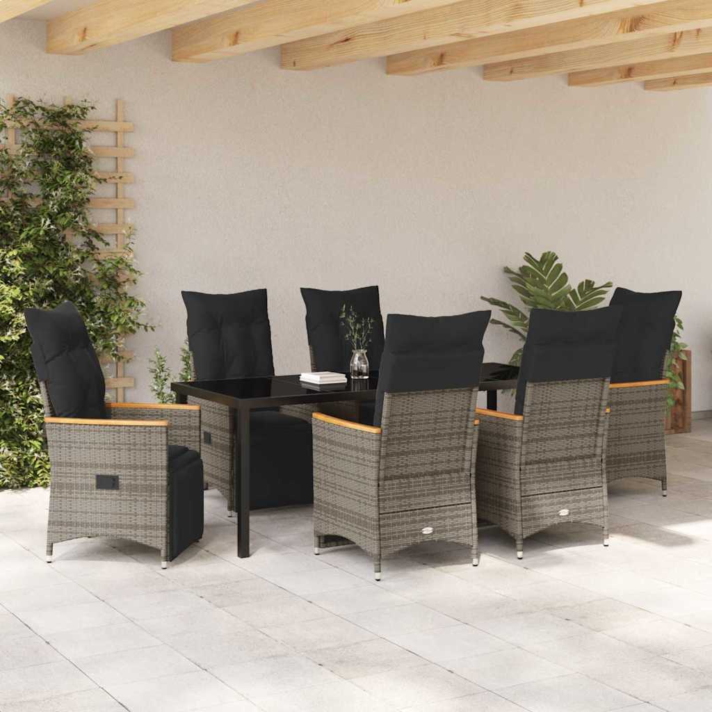 vidaXL Zestaw do jadalni w ogrodzie z poduszką 7 pcs Szary polirattan