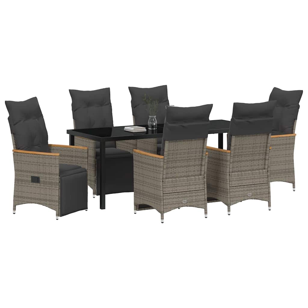 vidaXL Zestaw do jadalni w ogrodzie z poduszką 7 pcs Szary polirattan