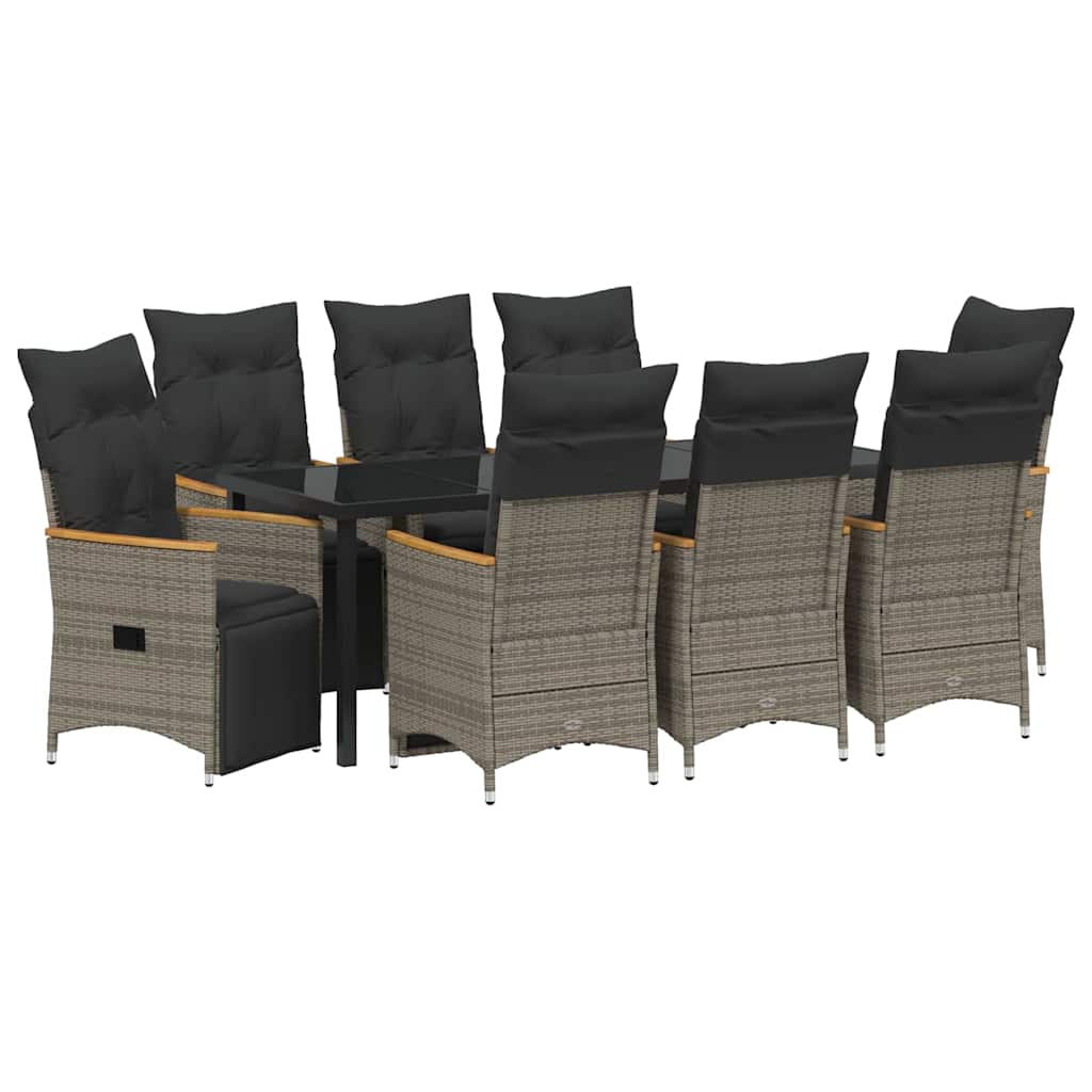 vidaXL Zestaw do jadalni w ogrodzie z poduszką 9 pcs Szary polirattan