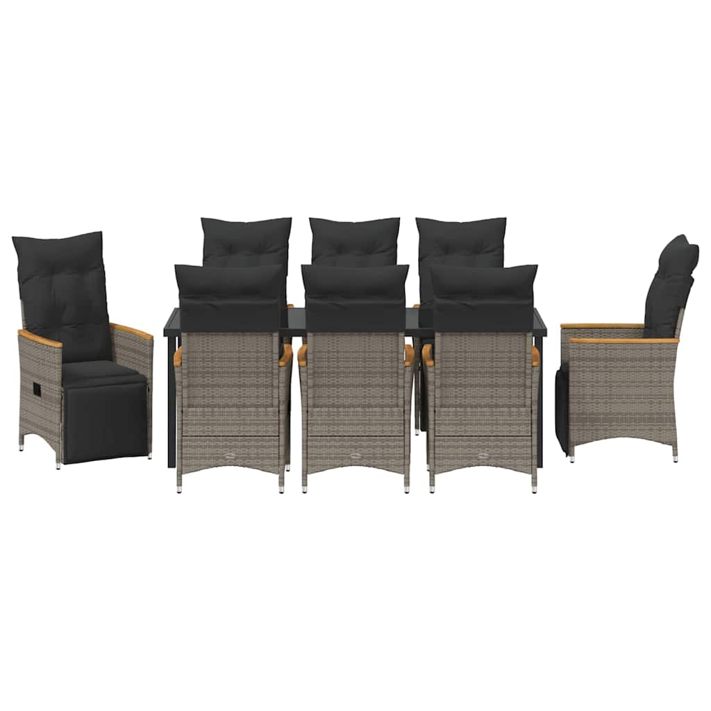 vidaXL Zestaw do jadalni w ogrodzie z poduszką 9 pcs Szary polirattan