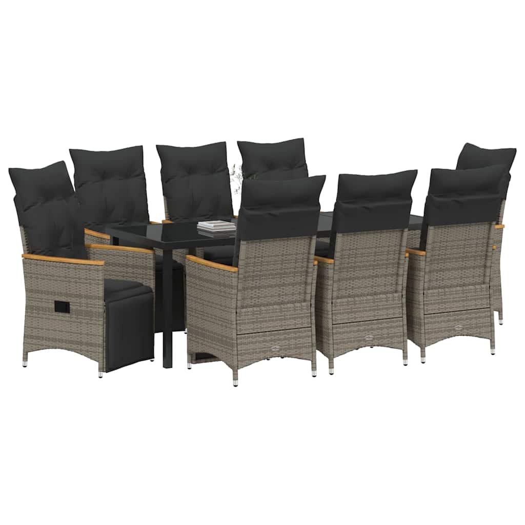 vidaXL Zestaw do jadalni w ogrodzie z poduszką 9 pcs Szary polirattan
