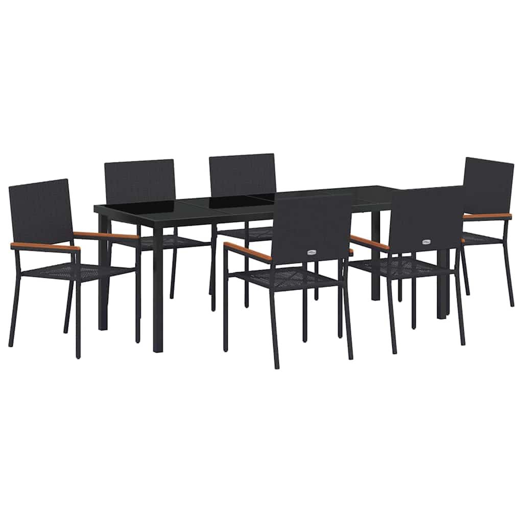 vidaXL Zestaw do jadalni w ogrodzie z poduszką 7 pcs Czarny polirattan