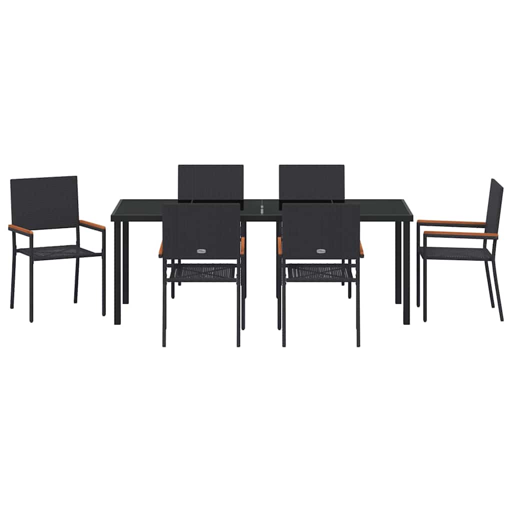 vidaXL Zestaw do jadalni w ogrodzie z poduszką 7 pcs Czarny polirattan