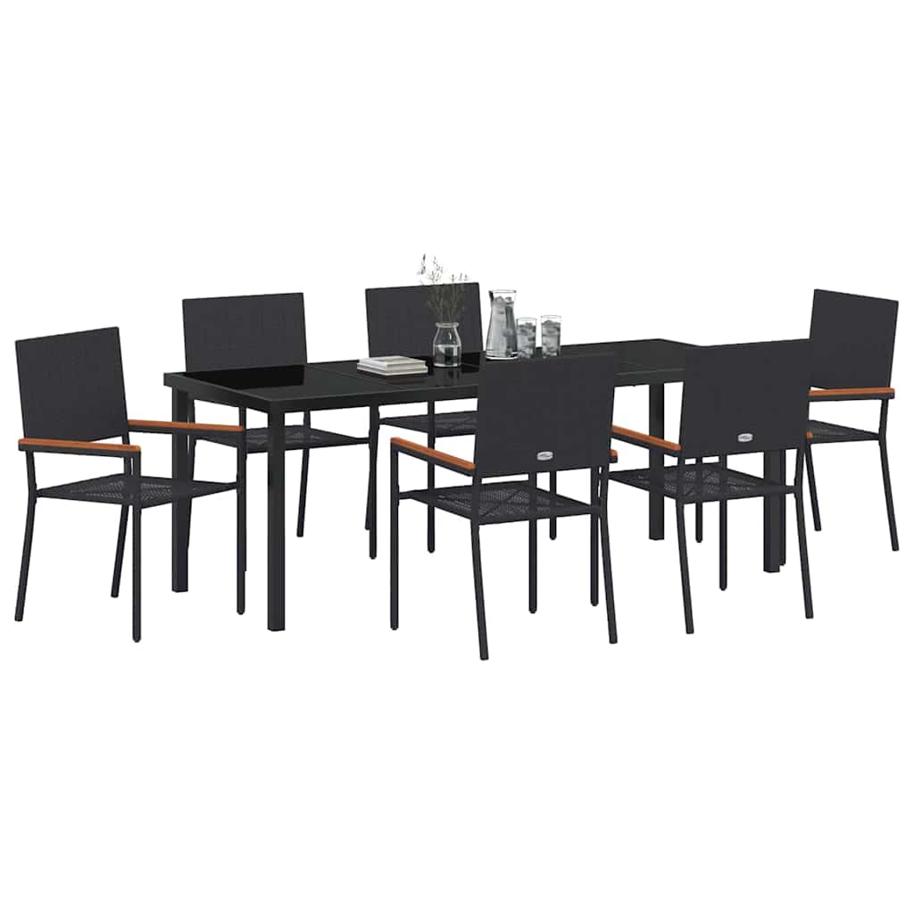 vidaXL Zestaw do jadalni w ogrodzie z poduszką 7 pcs Czarny polirattan