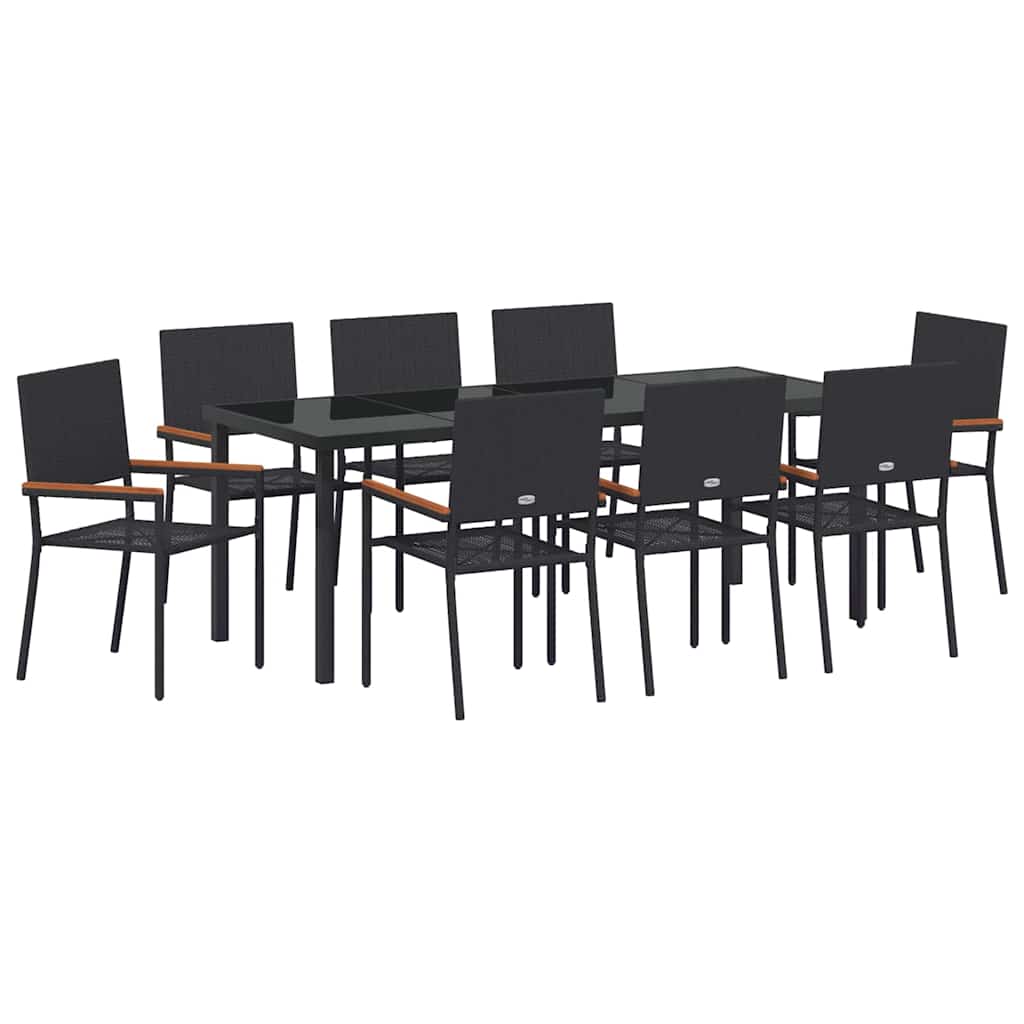vidaXL Zestaw do jadalni w ogrodzie z poduszką 9 pcs Czarny polirattan