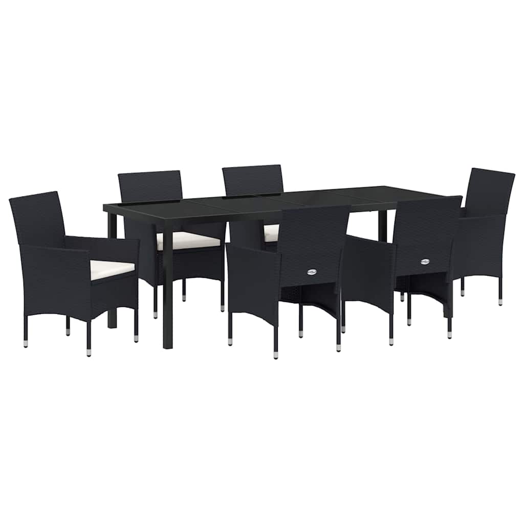 vidaXL Zestaw do jadalni w ogrodzie z poduszką 7 pcs Czarny polirattan
