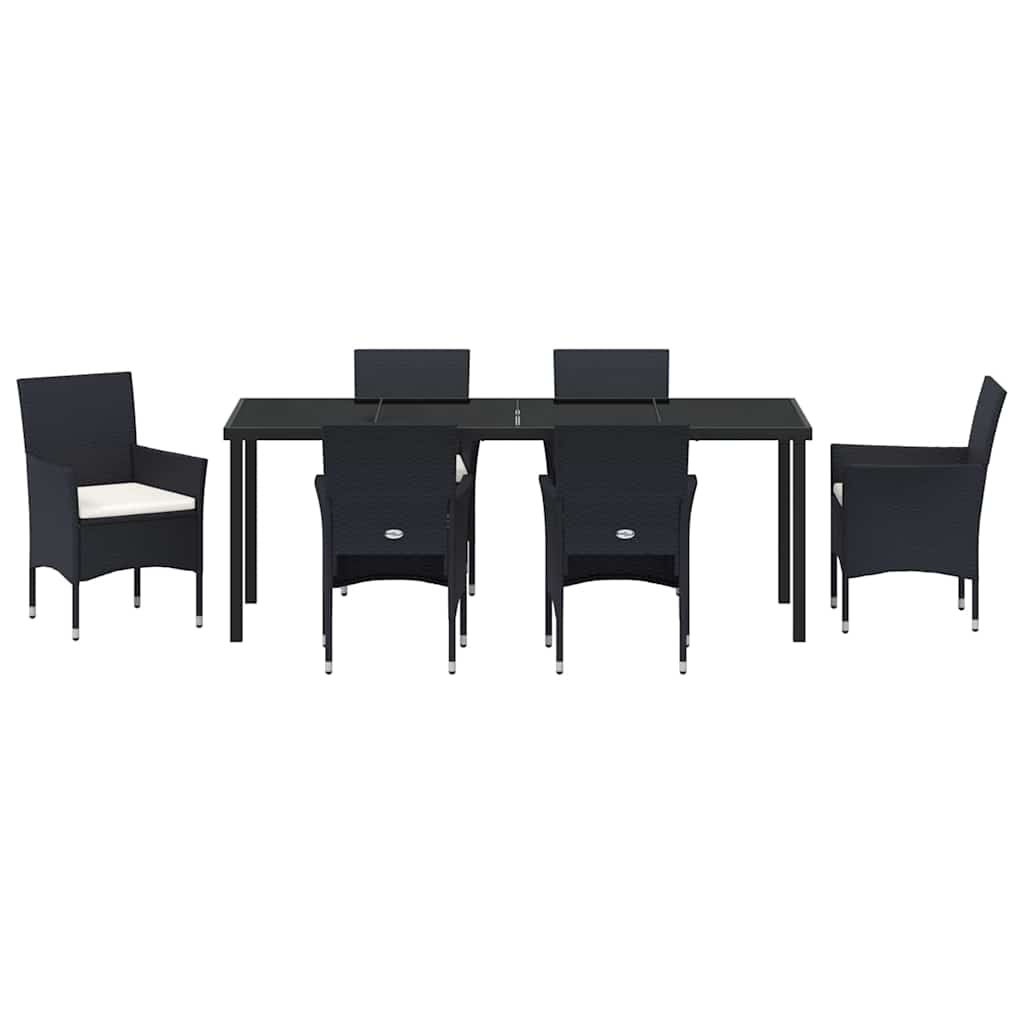 vidaXL Zestaw do jadalni w ogrodzie z poduszką 7 pcs Czarny polirattan