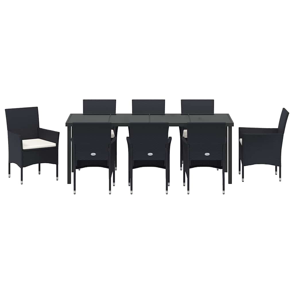 vidaXL Zestaw do jadalni w ogrodzie z poduszką 9 pcs Czarny polirattan