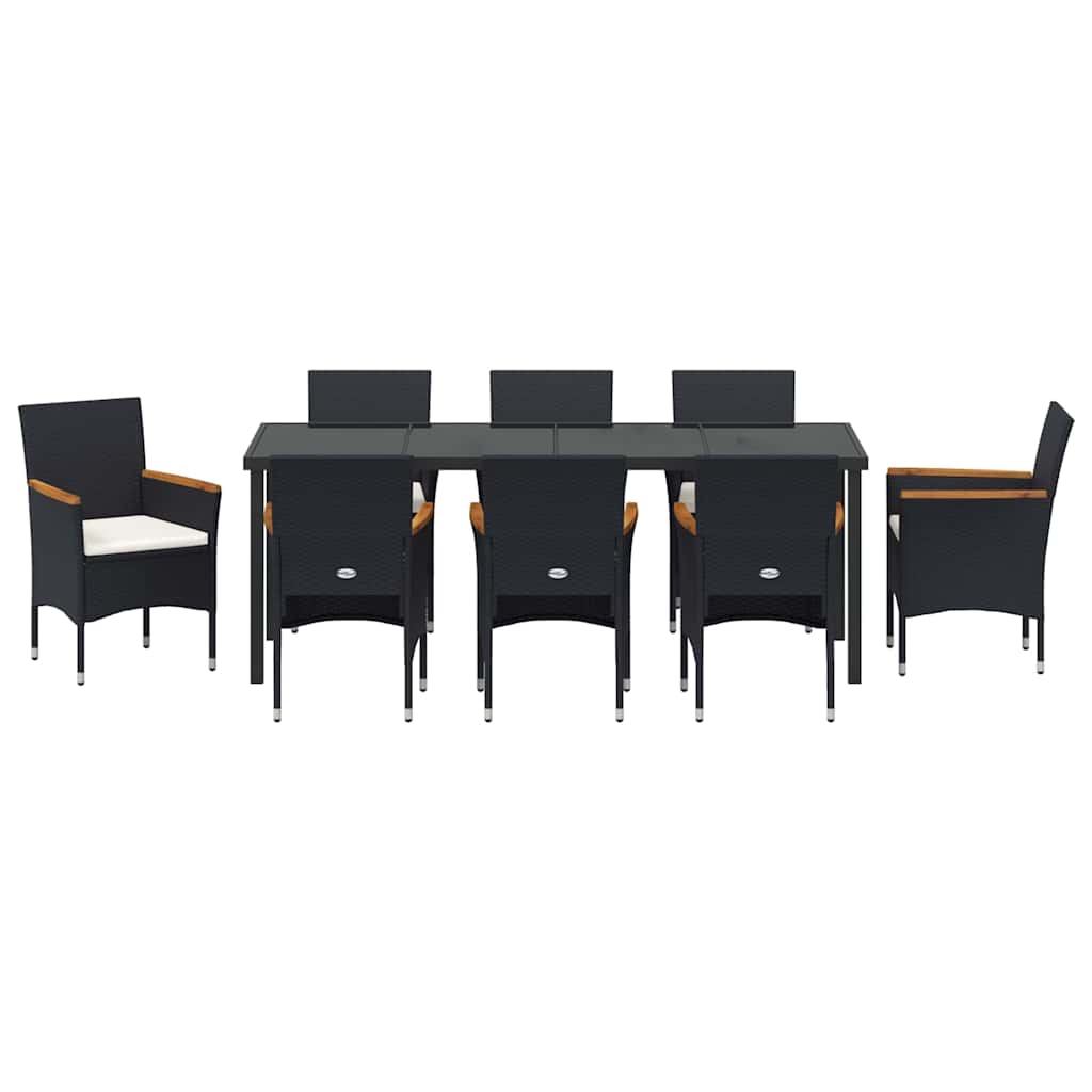 vidaXL Zestaw do jadalni w ogrodzie z poduszką 9 pcs Czarny polirattan