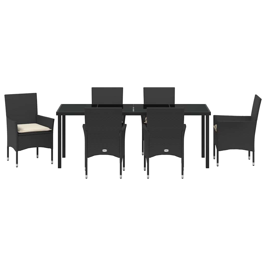 vidaXL Zestaw do jadalni w ogrodzie z poduszką 7 pcs Czarny polirattan