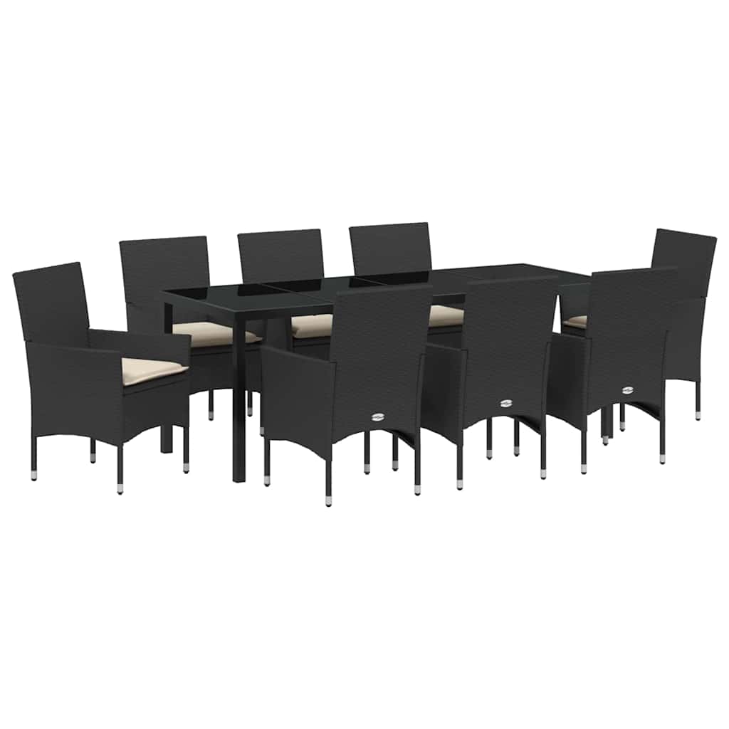 vidaXL Zestaw do jadalni w ogrodzie z poduszką 9 pcs Czarny polirattan